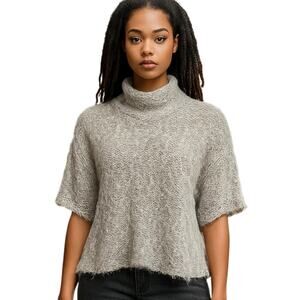 Stradivarius Gray Dolman Half Sleeve Fuzzy Eyelash Knit Zip Sweater Top Size S